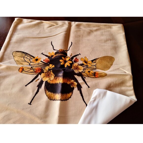 Flower Accent Pillow Cover Soft Decorative Throw Case Floral Honey Bee Decor 18" - Picture 12 of 12